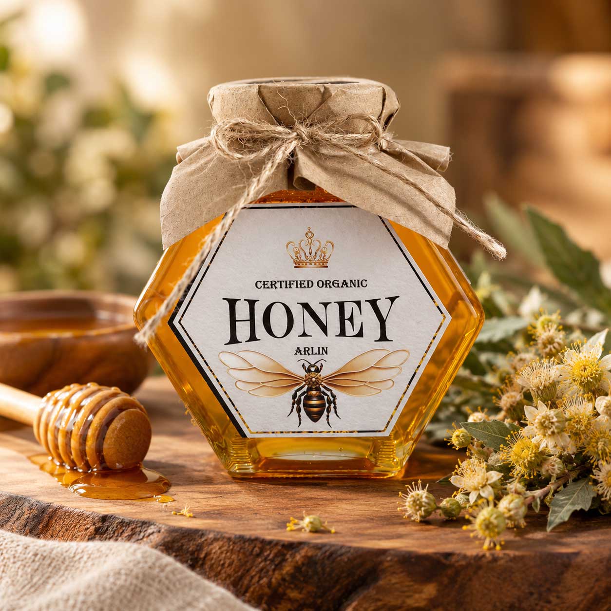 خرید عسل گون آرلین 🍯 | 500 میل، شیشه طرح کندو – ارگانیک
